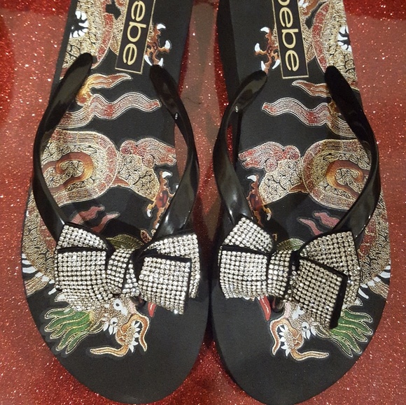 bebe flip flops rhinestone